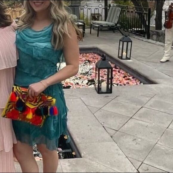 TEAL FLOWY MINI DRESS - Picture 2 of 3